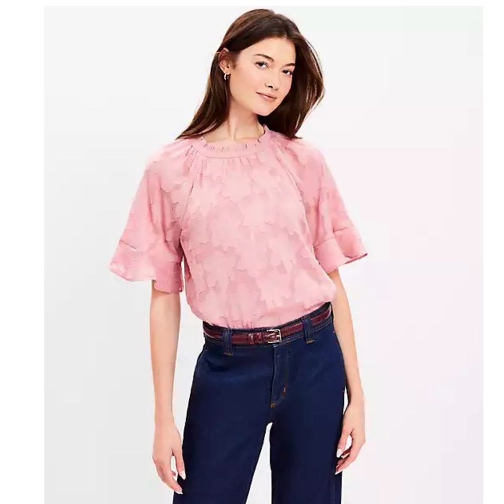LOFT Floral Jacquard Ruffle Trim Blouse